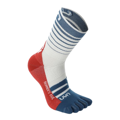 Șosete de exterior UYN Man Runner's Five Socks White/Blue Poseidon/Red