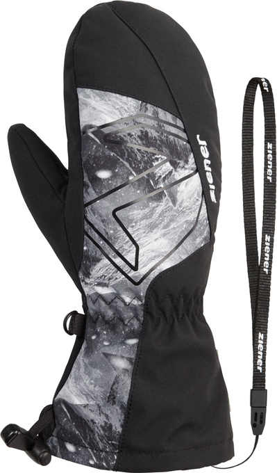 Mănuși Ziener Lavalino-z As® Aw Mitten Glove Junior Unisex Black Grey Mountain Print - 2025/26