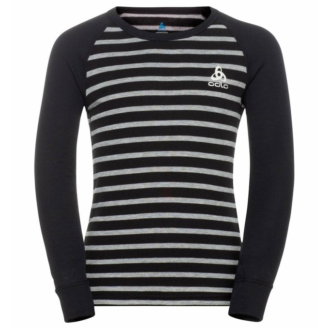 ODLO Active Warm Eco pentru copii cu dungi BL Top Crew Neck LS negru/gri Melange tricou - 2022/23
